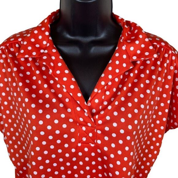 Vintage Teddi of California Polkadot Short Sleeve Collared V-neck Blouse Size M - Picture 3 of 7